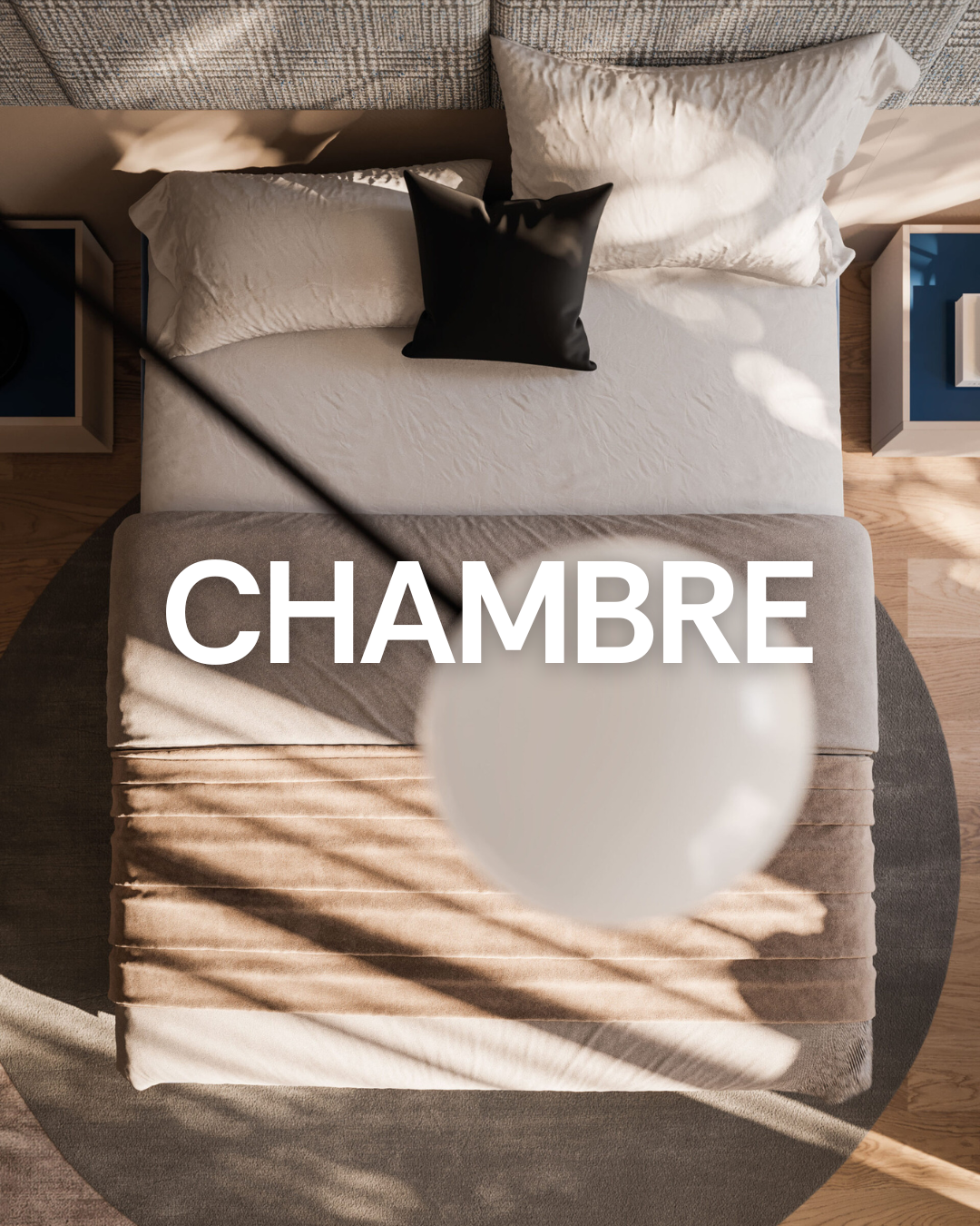 Chambre et dressing sur mesure avec étagères en bois et portes coulissantes.